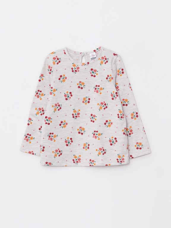 Crew Neck Long Sleeve Printed Baby Girl T-shirt 2-Pack