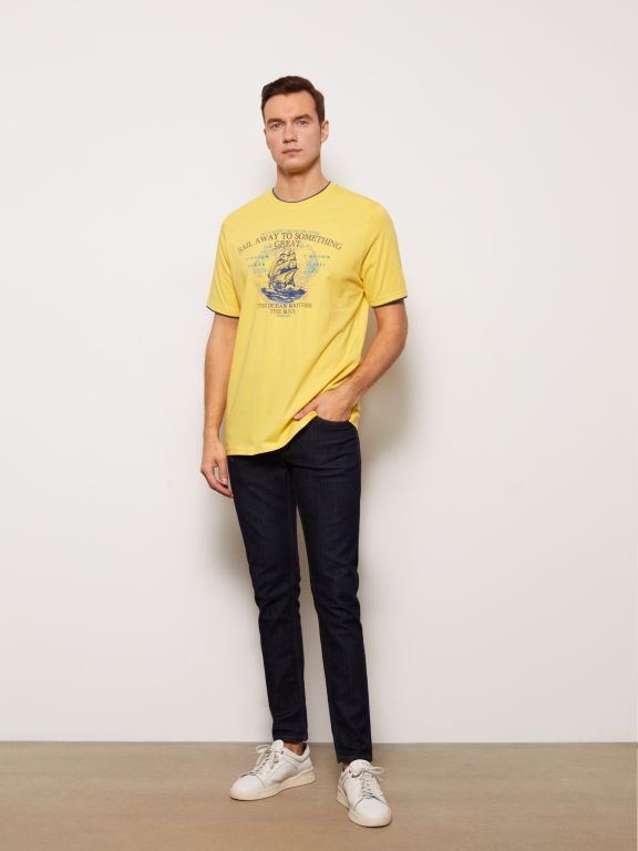 Crew Neck Short Sleeve Printed Combed Cotton Men's T-shirt