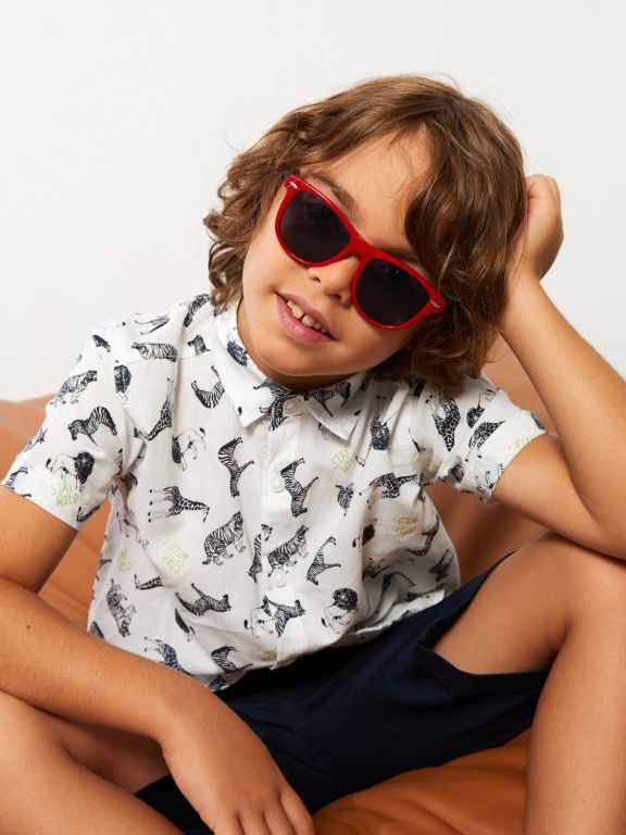 Patterned Short Sleeve Poplin Boy Shirt