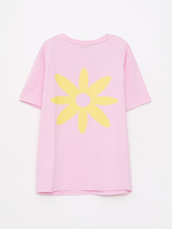 Crew Neck Printed Short Sleeve Cotton Girl T-shirt