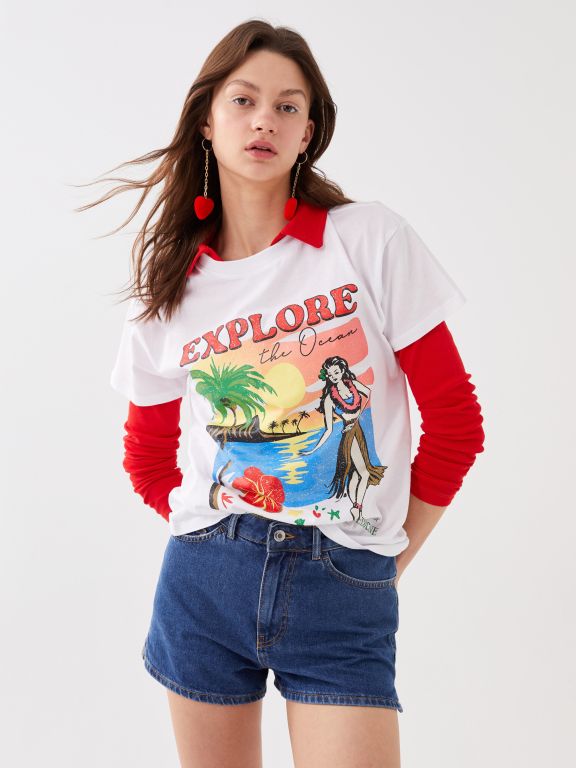Women's Crew Neck Printed Short Sleeve T-Shirt