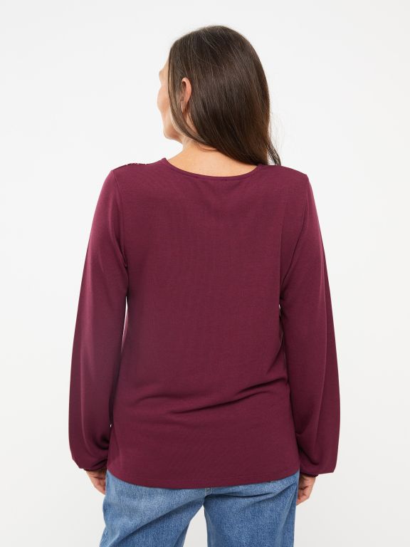 Tie Neck Printed Long Sleeve Women's T-shirt