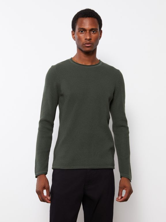 Crew Neck Long Sleeve Men's Tricot Sweater