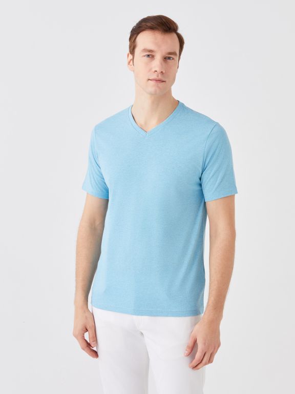 V Neck Short Sleeve Combed Cotton Men's T-shirt