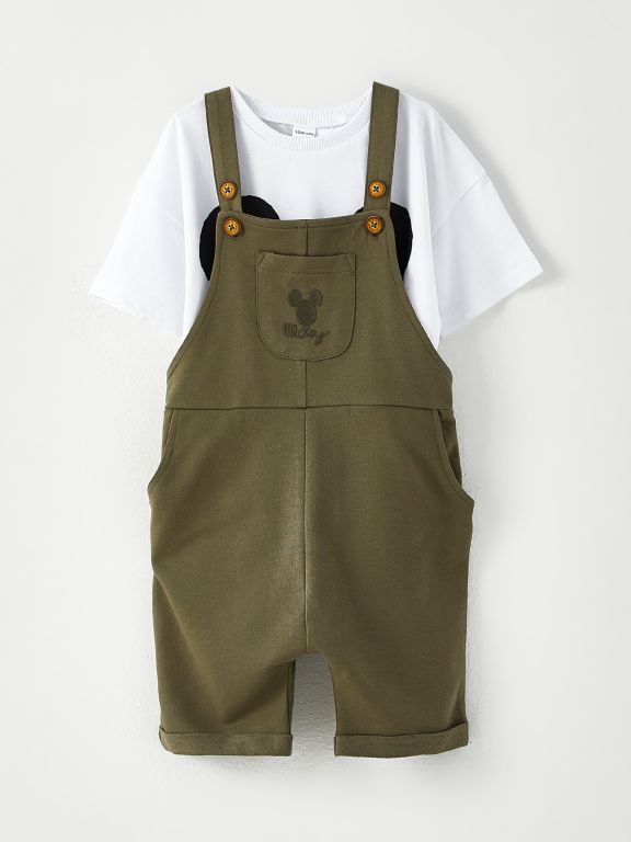 Crew Neck Short Sleeve Mickey Mouse Printed T-Shirt and Salopet Baby Boy 2 Set