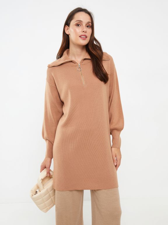 Turtleneck Regular Long Sleeve Women's Tricot Tunic