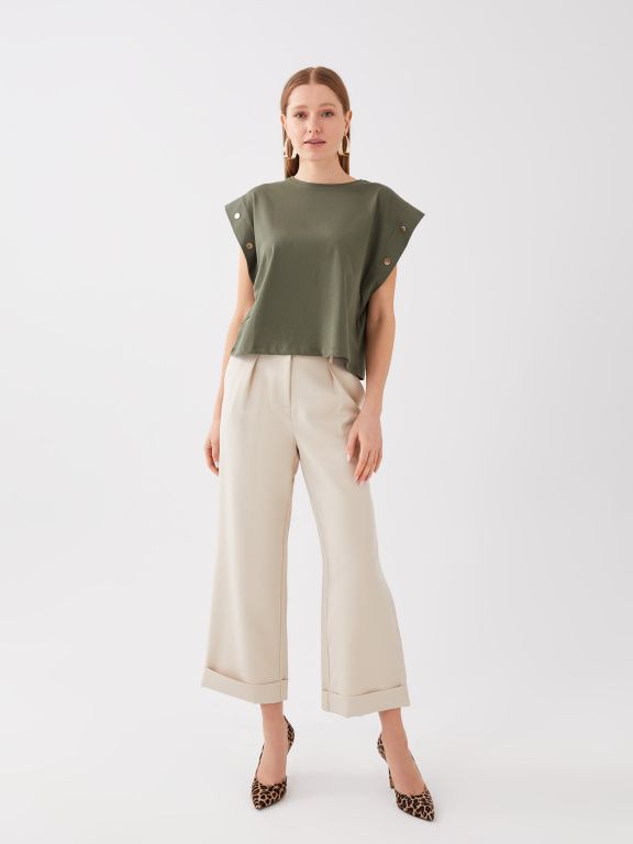 Crew Neck Straight Short Sleeve Women Blouse