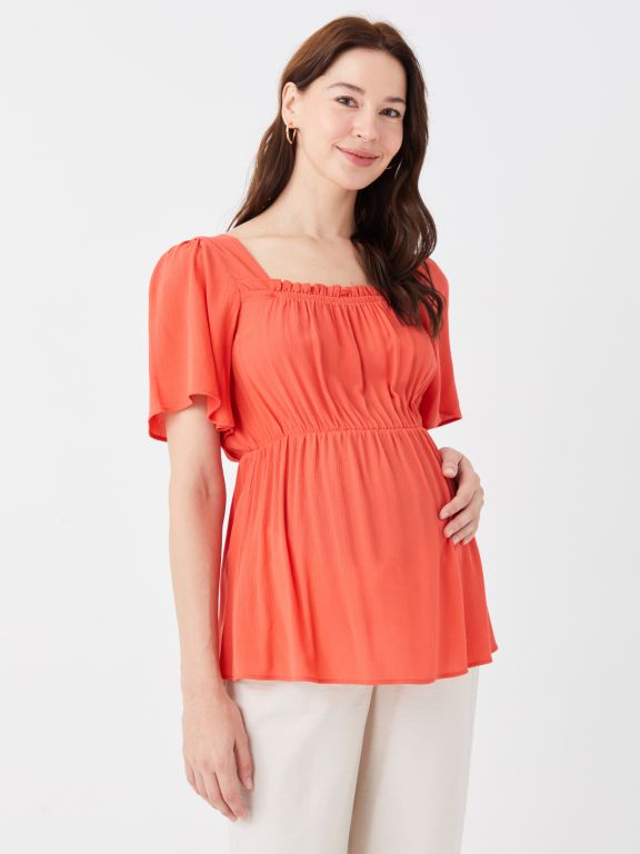 Square Neck Straight Short Sleeve Maternity Blouse