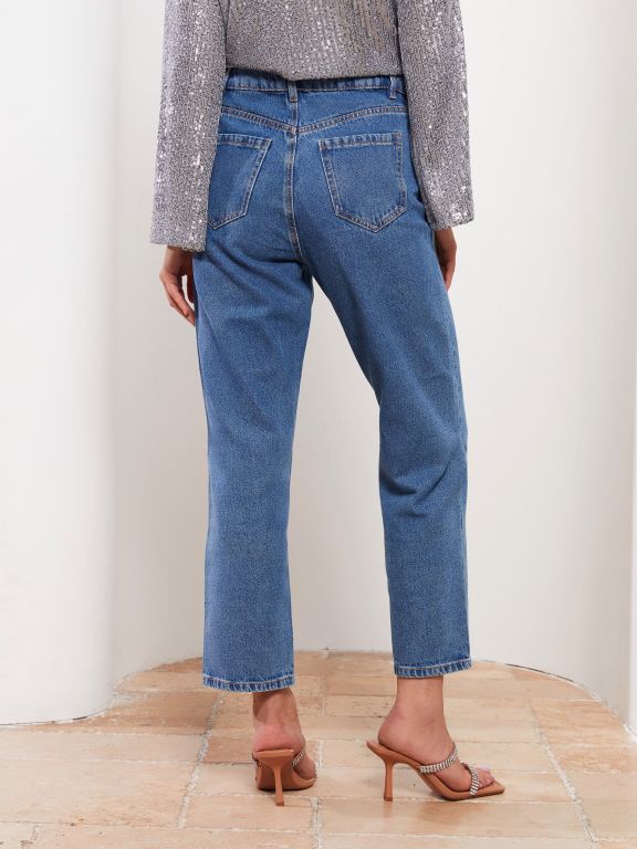 High Waisted Straight Fit Women's Denim Trousers