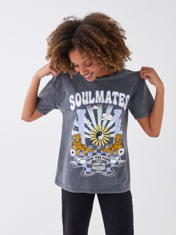 Crew Neck Printed Short Sleeve Women's T-shirt