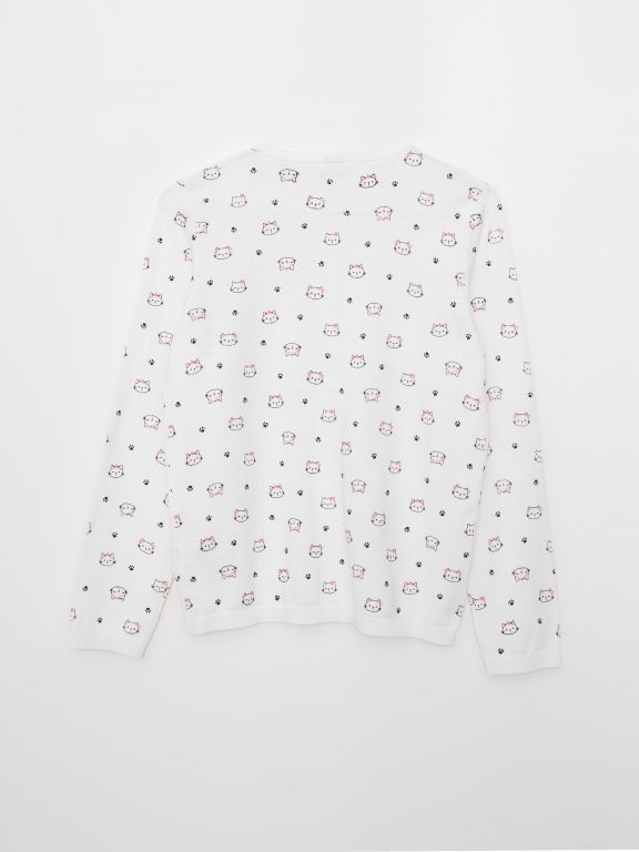 Crew Neck Patterned Long Sleeve Girl Tricot Cardigan
