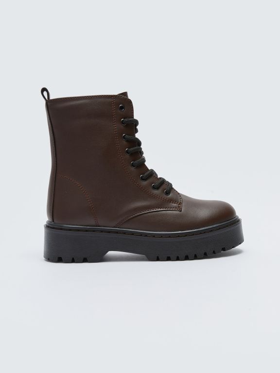 Faux Leather Lace-up and Zippered Women's Boots