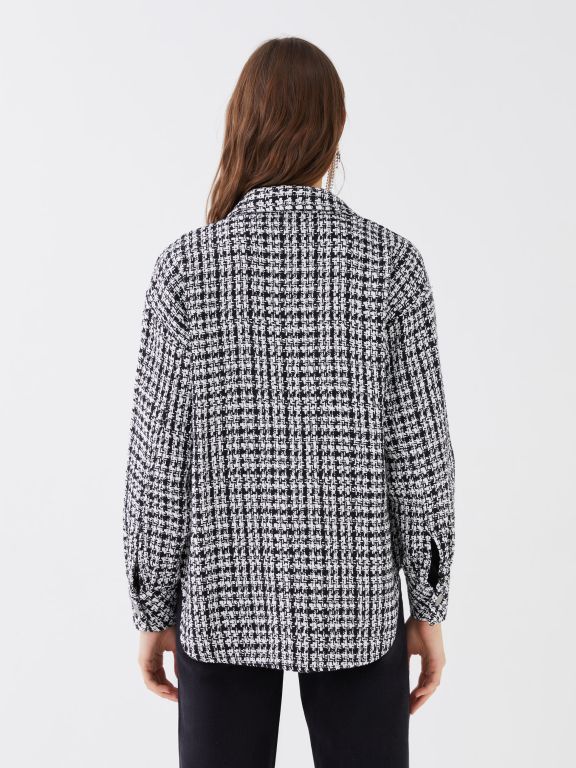 Patterned Long Sleeve Oversize Tweed Women's Shirt Jacket