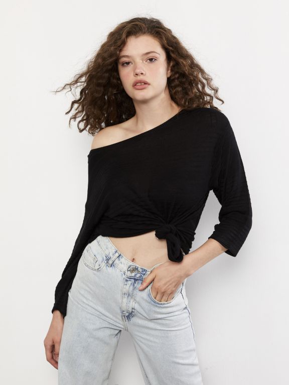 Boat Neck Regular Long Sleeve Women's Tricot Sweater