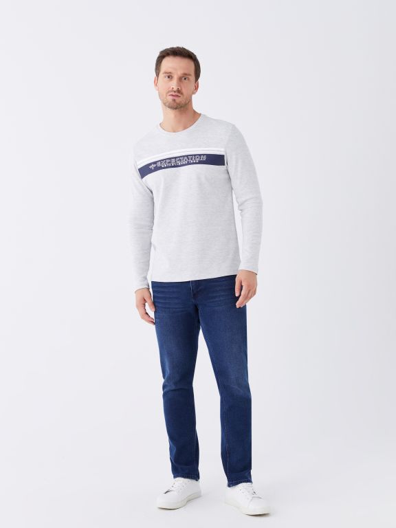 Crew Neck Long Sleeve Printed Men's Sweatshirt