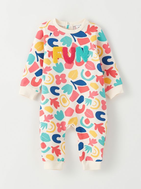 Crew Neck Long Sleeve Printed Baby Girl Jumpsuit