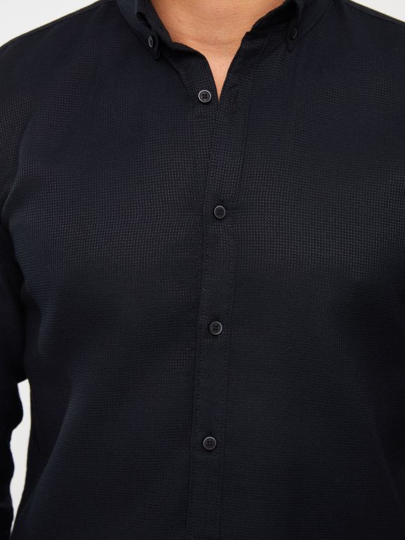Slim Fit Long Sleeve Dobby Weave Men's Shirt