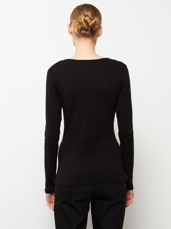 V Neck Straight Long Sleeve Cotton Women's T-Shirt