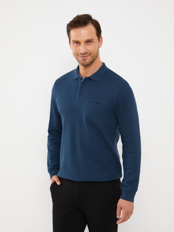 Polo Neck Long Sleeve Men's Sweatshirt