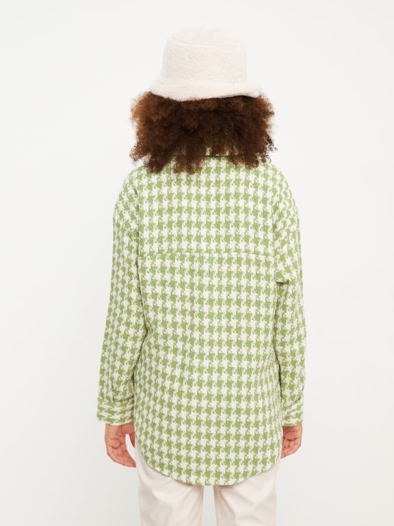 Buttoned Patterned Long Sleeve Tweed Women's Shirt Jacket