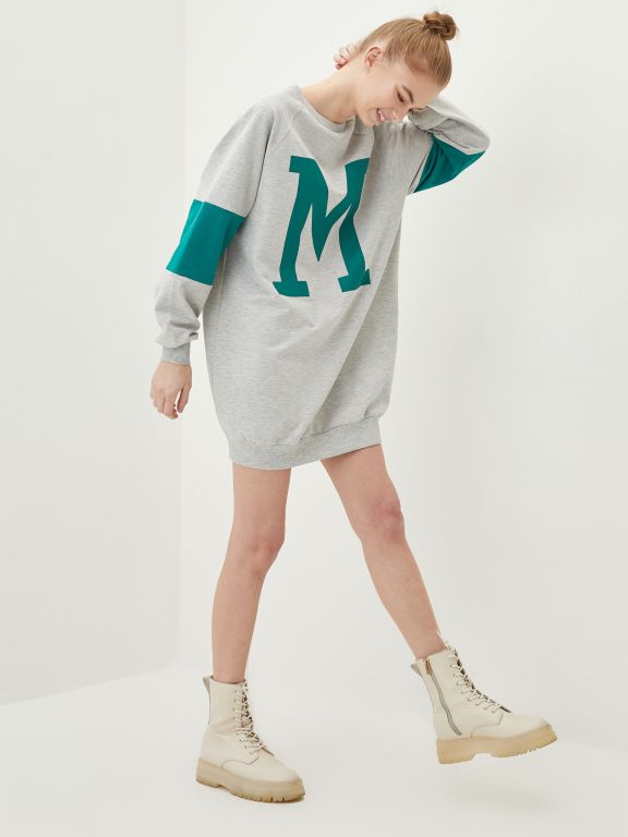 Crew Neck Printed Long Sleeve Women's Dress