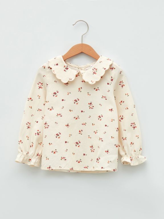 Baby Collar Long Sleeve Patterned Cotton Baby Girl Blouse
