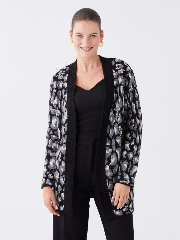 Shawl Collar Patterned Long Sleeve Oversize Women's Knitwear Cardigan