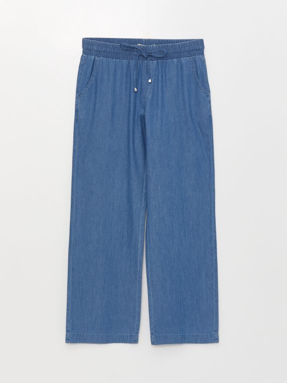 Women's Elastic Waist Wideleg Straight Jean Trousers