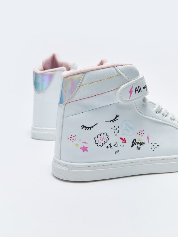Printed Lace-Up Velcro and Zipper Ankle Boy Girl Sports Shoes