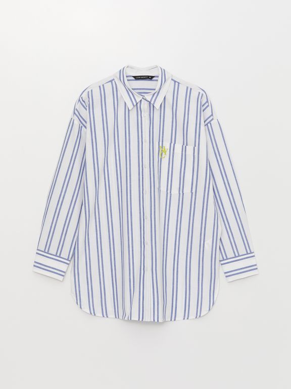 Shirt Collar Striped Long Sleeve Women's Tunic