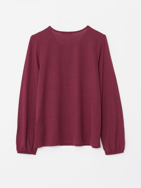 Tie Neck Printed Long Sleeve Women's T-shirt