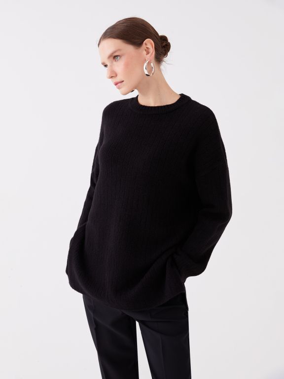 Crew Neck Straight Long Sleeve Oversize Women's Knitwear Sweater