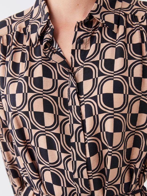 Patterned Long Sleeve Women's Shirt Dress
