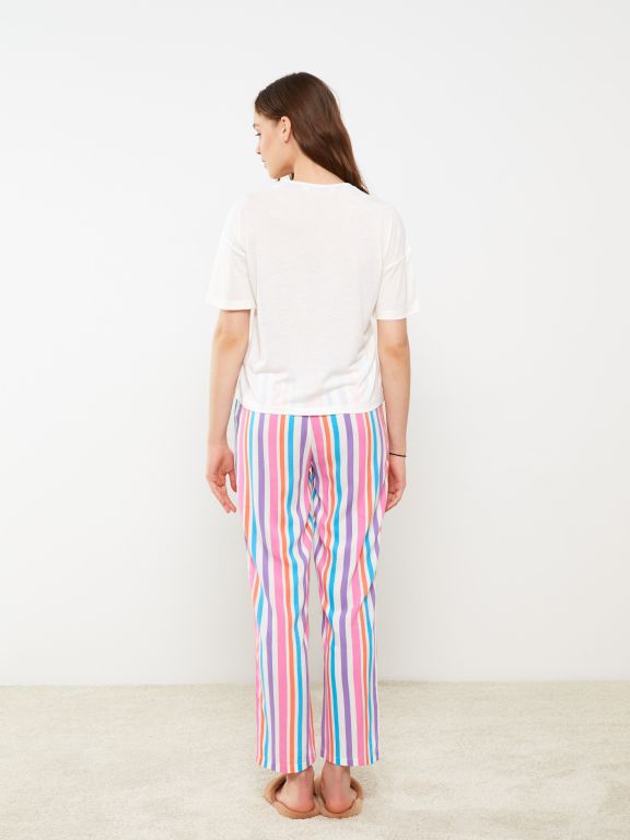 Crew Neck Printed Short Sleeve Women's Pajama Set