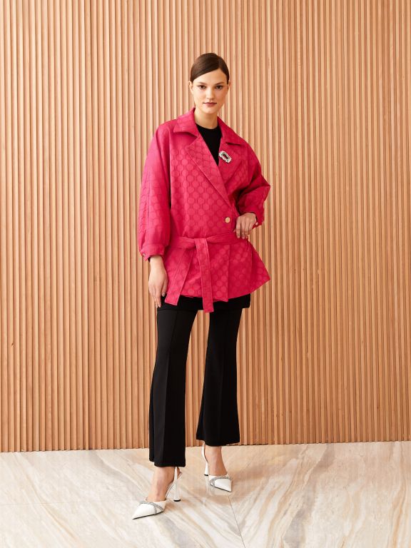 Self Patterned Balloon Sleeve Gabardine Women's Jacket