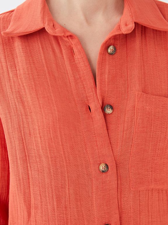 Shirt Collar Straight Long Sleeve Oversize Muslin Women's Tunic