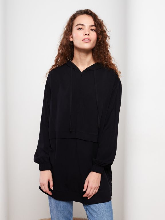 Hooded Regular Long Sleeve Oversize Women's Tunic