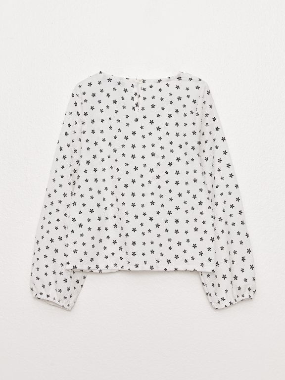 Crew Neck Printed Long Sleeve Girls' Blouse