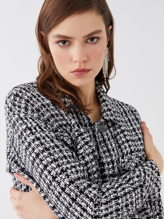 Patterned Long Sleeve Oversize Tweed Women's Shirt Jacket