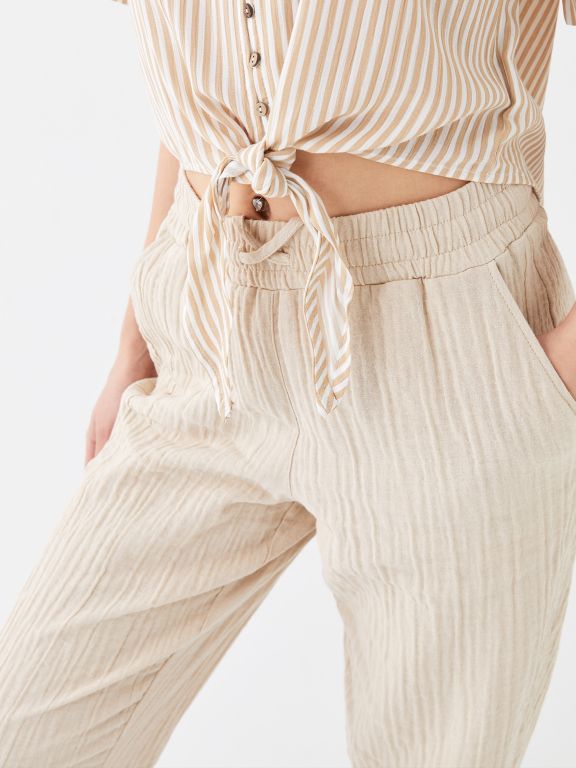 V-Neck Striped Short Sleeve Oversize Women's Blouse