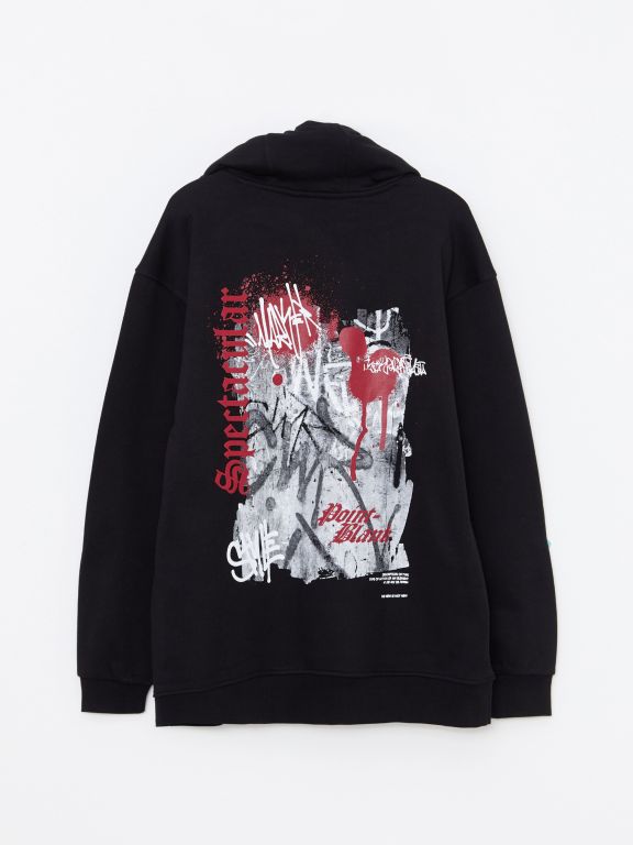 Oversize Hooded Long Sleeve Printed Men's Hoodie