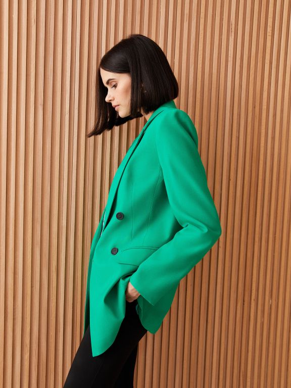 Women's Straight Long Sleeve Gabardine Blazer Jacket