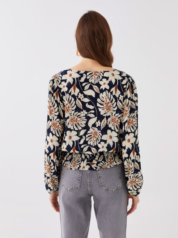 Women's V-Neck Floral Long Sleeve Blouse
