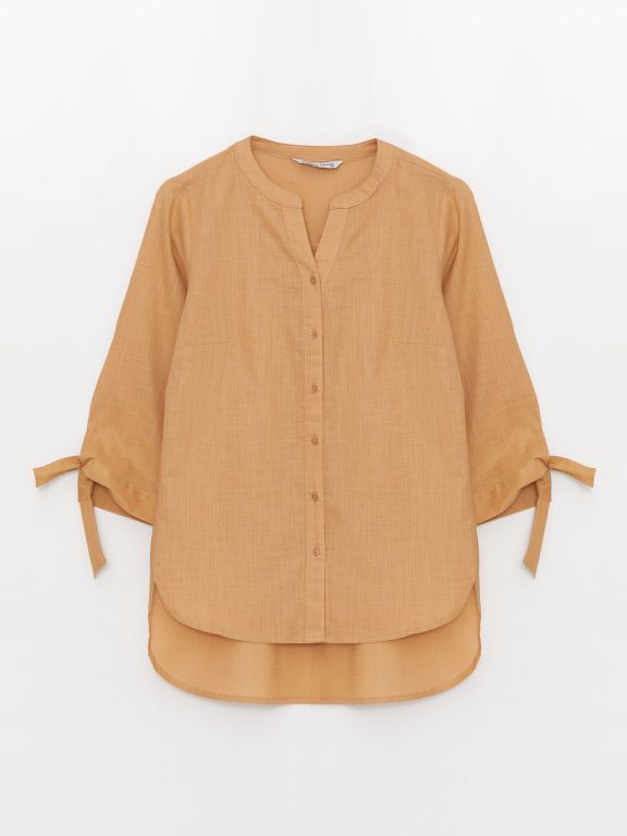 Henley Neckline Plain Poplin Women's Shirt
