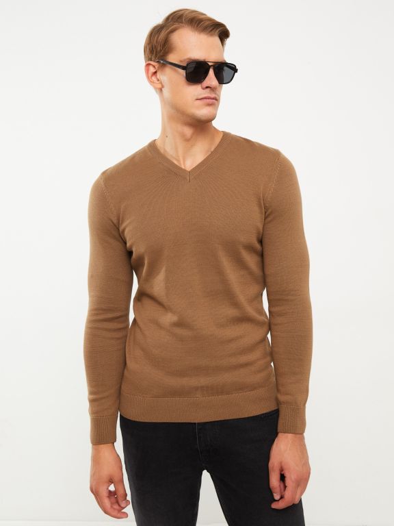 V Neck Long Sleeve Men's Knitwear Sweater