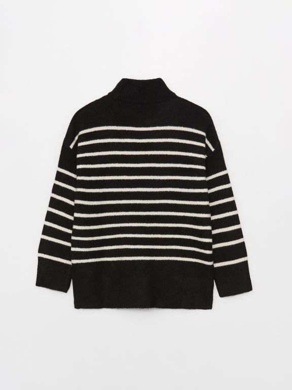 Turtleneck Striped Long Sleeve Oversize Women's Knitwear Sweater