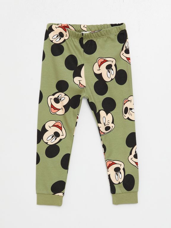 Crew Neck Long Sleeved Mickey Mouse Printed Baby Boy Pajamas Set