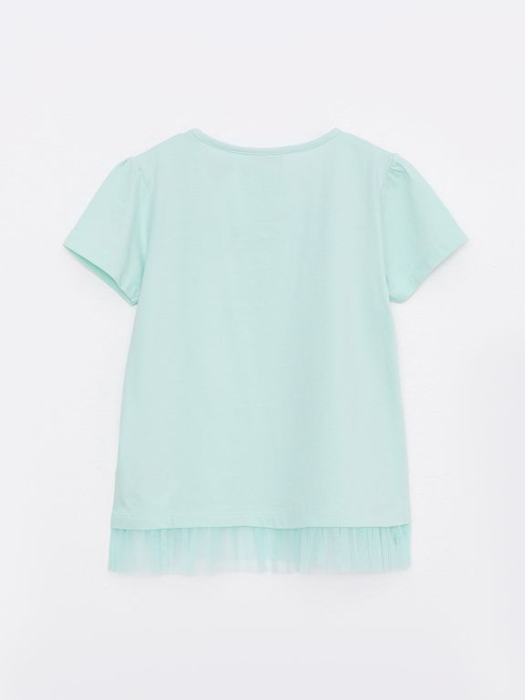 Crew Neck Frozen Printed Short Sleeve Girl T-Shirt