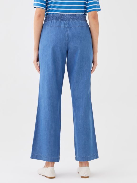 Women's Elastic Waist Wideleg Straight Jean Trousers