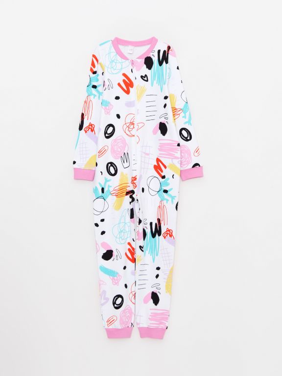 Crew Neck Printed Long Sleeve Girl Jumpsuit